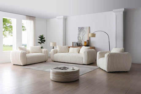 Upholstered White Boucle 3-Seat Plush Sofa - Sleep Galleria
