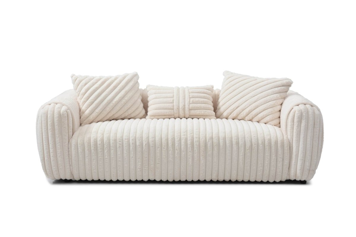 Upholstered White Boucle 3-Seat Plush Sofa - Sleep Galleria