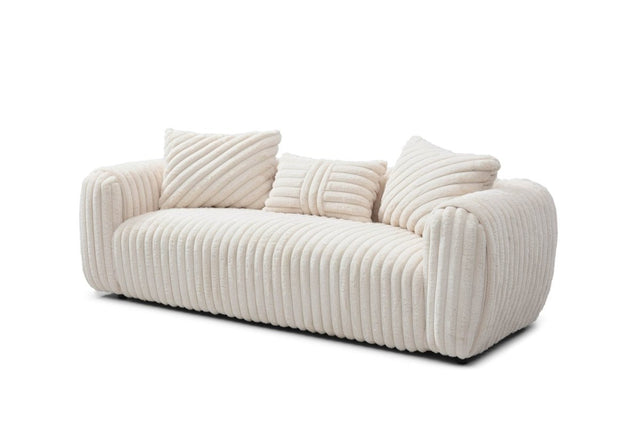 Upholstered White Boucle 3-Seat Plush Sofa - Omega Lifestyles