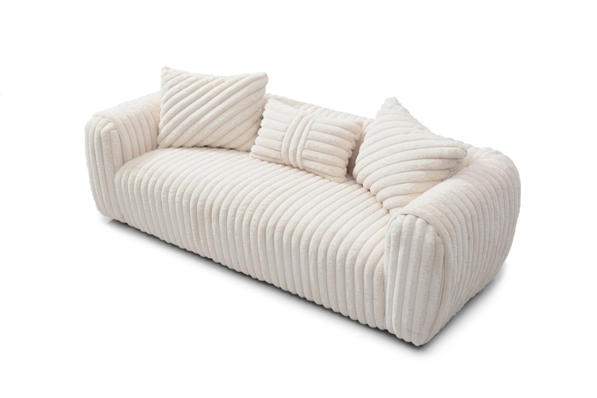 Upholstered White Boucle 3-Seat Plush Sofa - Sleep Galleria
