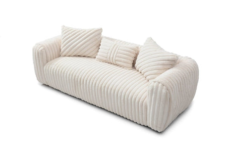 Upholstered White Boucle 3-Seat Plush Sofa - Sleep Galleria
