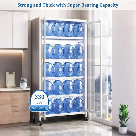 White Metal 6-Tier Storage Cabinet With Transparent Doors - Omega Lifestyles