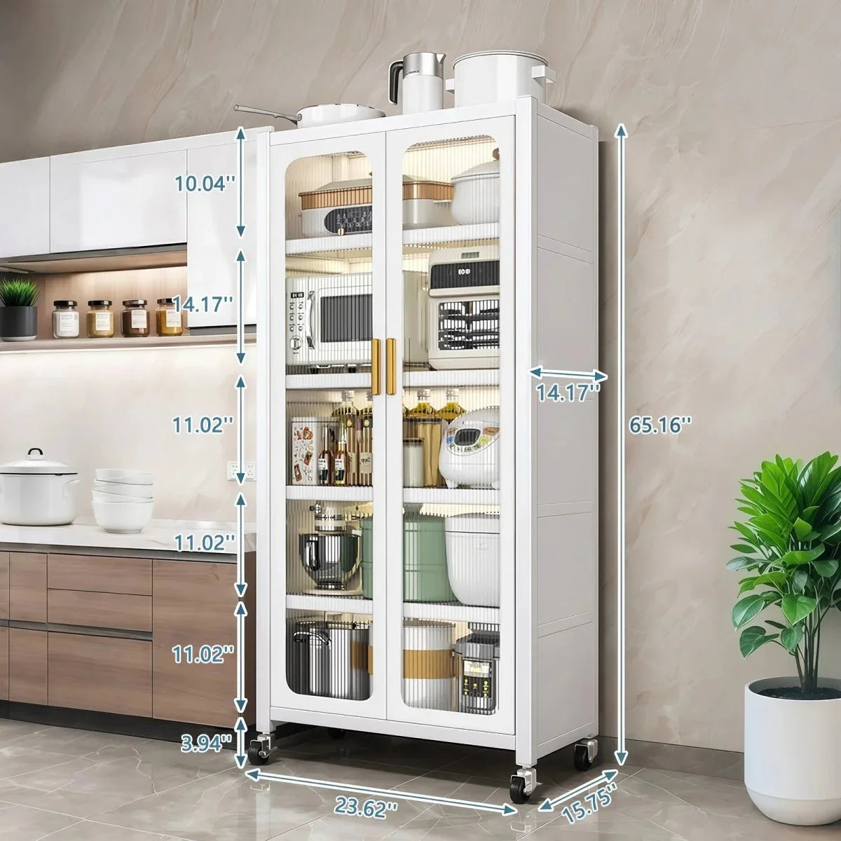 White Metal 6-Tier Storage Cabinet With Transparent Doors - Omega Lifestyles