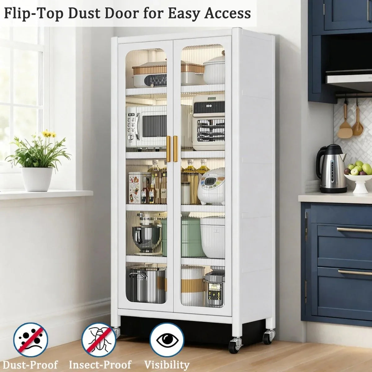 White Metal 6-Tier Storage Cabinet With Transparent Doors - Omega Lifestyles