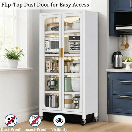 White Metal 6-Tier Storage Cabinet With Transparent Doors - Omega Lifestyles