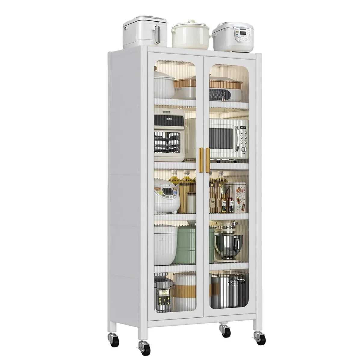 White Metal 6-Tier Storage Cabinet With Transparent Doors - Omega Lifestyles