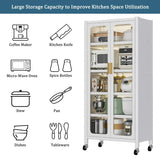 White Metal 6-Tier Storage Cabinet With Transparent Doors - Omega Lifestyles