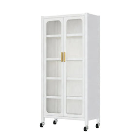 White Metal 6-Tier Storage Cabinet With Transparent Doors - Omega Lifestyles