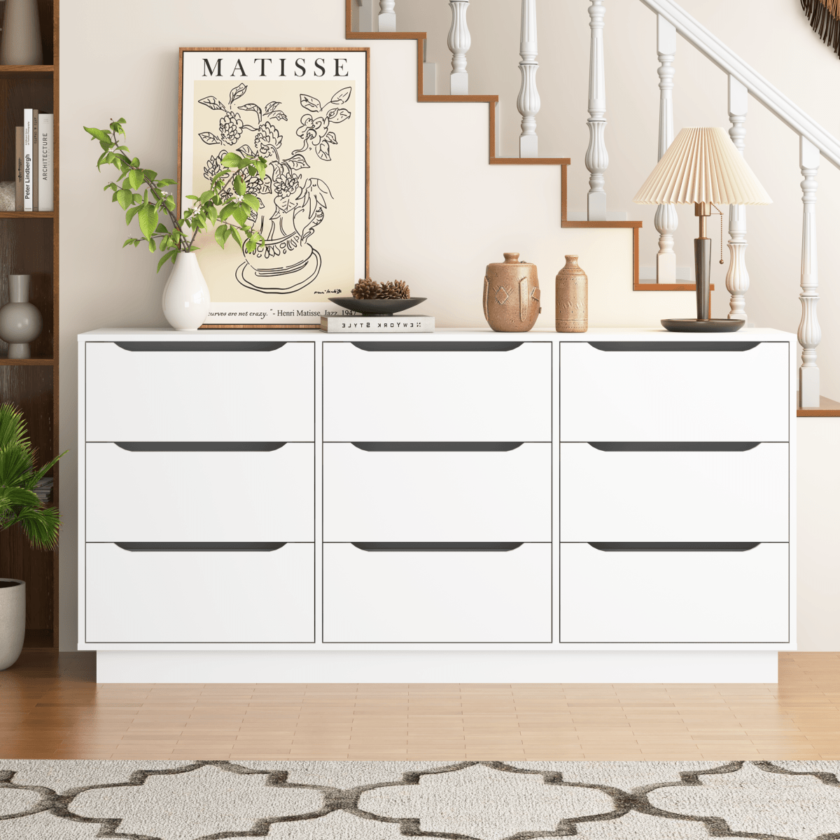 White Modern 9 - Drawer Spacious Storage Dresser - Calmora - Omega Lifestyles