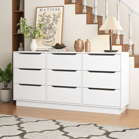 White Modern 9 - Drawer Spacious Storage Dresser - Calmora - Omega Lifestyles