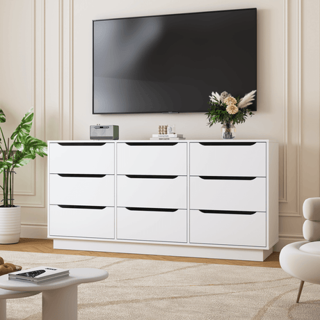 White Modern 9 - Drawer Spacious Storage Dresser - Calmora - Omega Lifestyles
