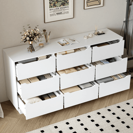 White Modern 9 - Drawer Spacious Storage Dresser - Calmora - Omega Lifestyles