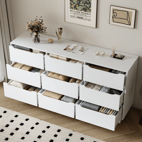 White Modern 9 - Drawer Spacious Storage Dresser - Calmora - Omega Lifestyles