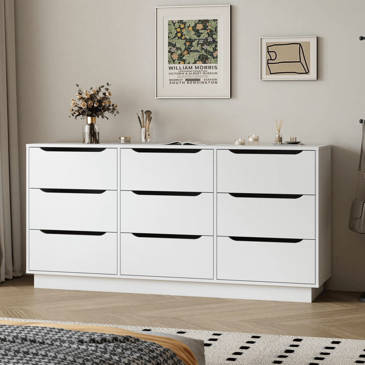 White Modern 9 - Drawer Spacious Storage Dresser - Calmora - Omega Lifestyles