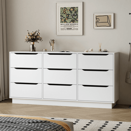 White Modern 9 - Drawer Spacious Storage Dresser - Calmora - Omega Lifestyles