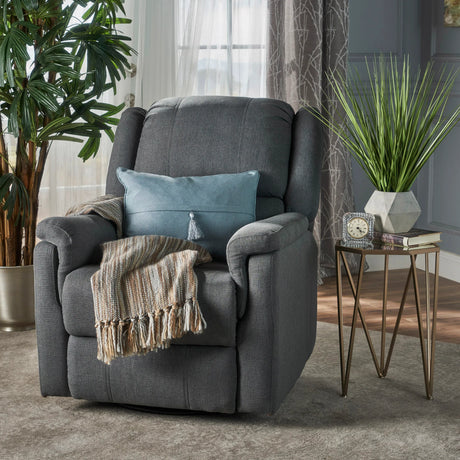 Charcoal Fabric Glider Recliner With Swivel And Manual Recline - Omega Lifestyles