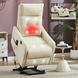 Beige Faux Leather Power Lift Recliner Chair With Massage Heat - Omega Lifestyles