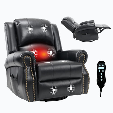 Heat Massage Faux Leather Swivel Rocking Recliner Chair - Omega Lifestyles