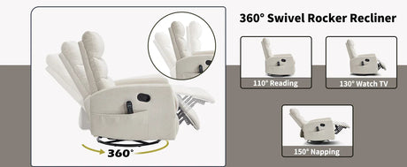 Heat Massage Recliner Chair With Swivel Rocking - Omega Lifestyles