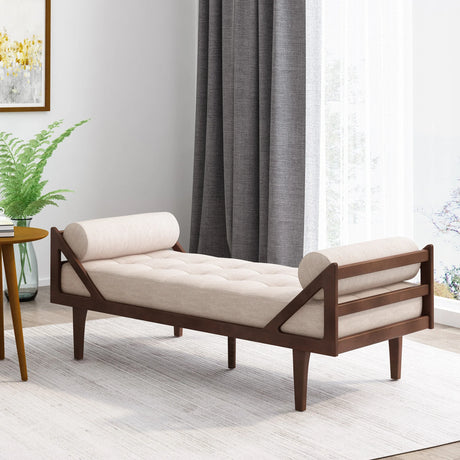 Beige Fabric Button Tufted Bentwood Chaise Lounge - Omega Lifestyles