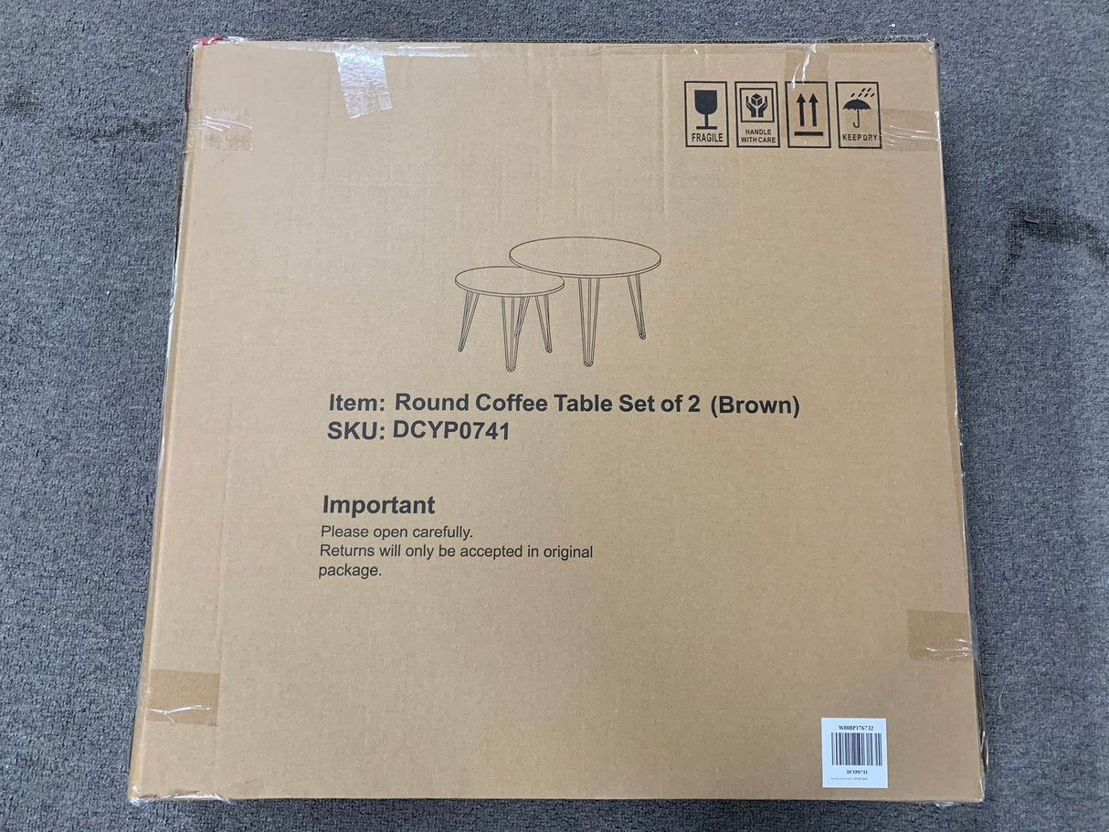 Set of 2 Rustic Brown Round Nesting Coffee Tables - Sleep Galleria
