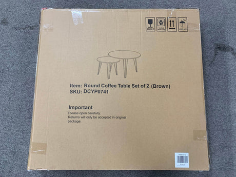 Set of 2 Rustic Brown Round Nesting Coffee Tables - Sleep Galleria