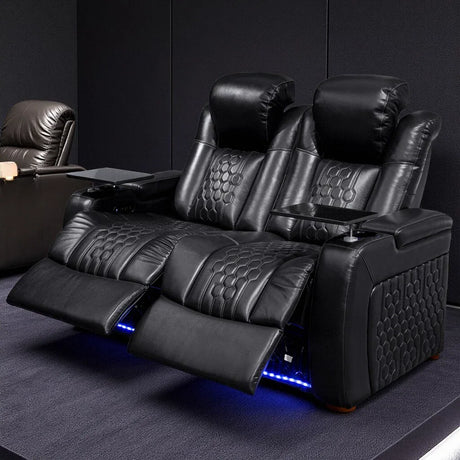 Top-Grain Nappa Leather Power Recliner With RGB Lighting - Omega Lifestyles