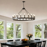 Matte Black 20-Light Farmhouse Wagon Wheel Chandelier - Omega Lifestyles