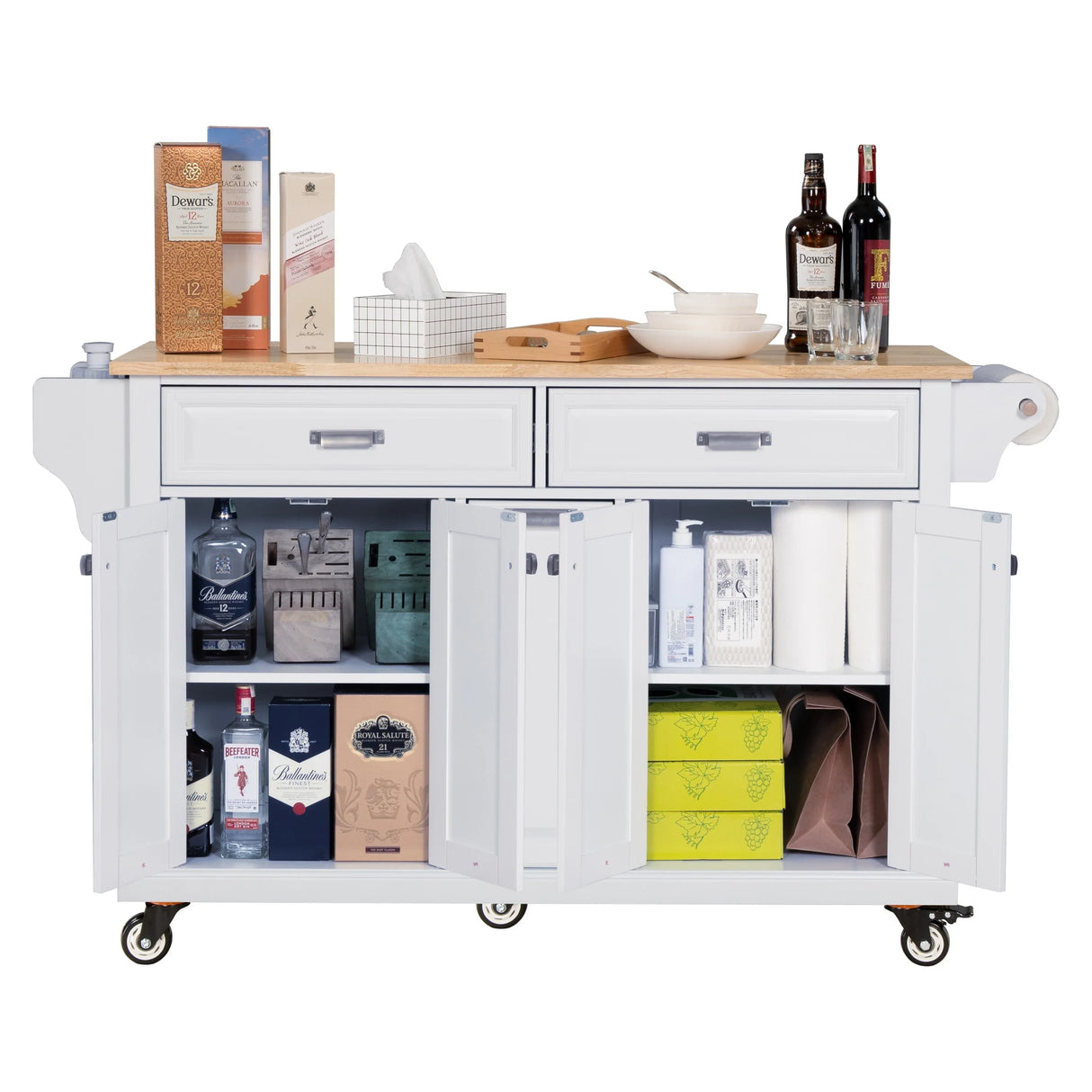 Solid Wood Rubberwood Kitchen Cart With Storage Drawers - Omega Lifestyles