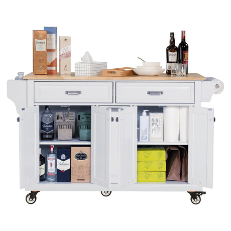 Solid Wood Rubberwood Kitchen Cart With Storage Drawers - Omega Lifestyles