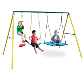 Outdoor Steel 2-Seat Metal Swing Set With Safety Belt - Omega Lifestyles