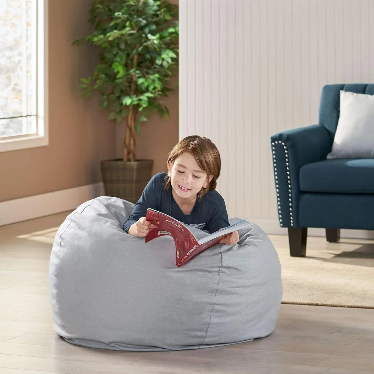 Light Gray Fabric Foam-Filled Bean Bag Chair - Omega Lifestyles