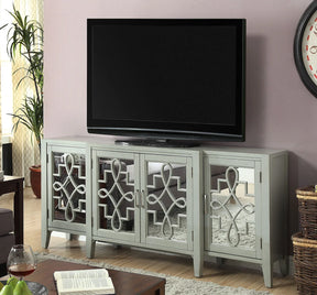 Antique Gray Mirrored Four-Door Storage Console Cabinet - Omega Lifestyles