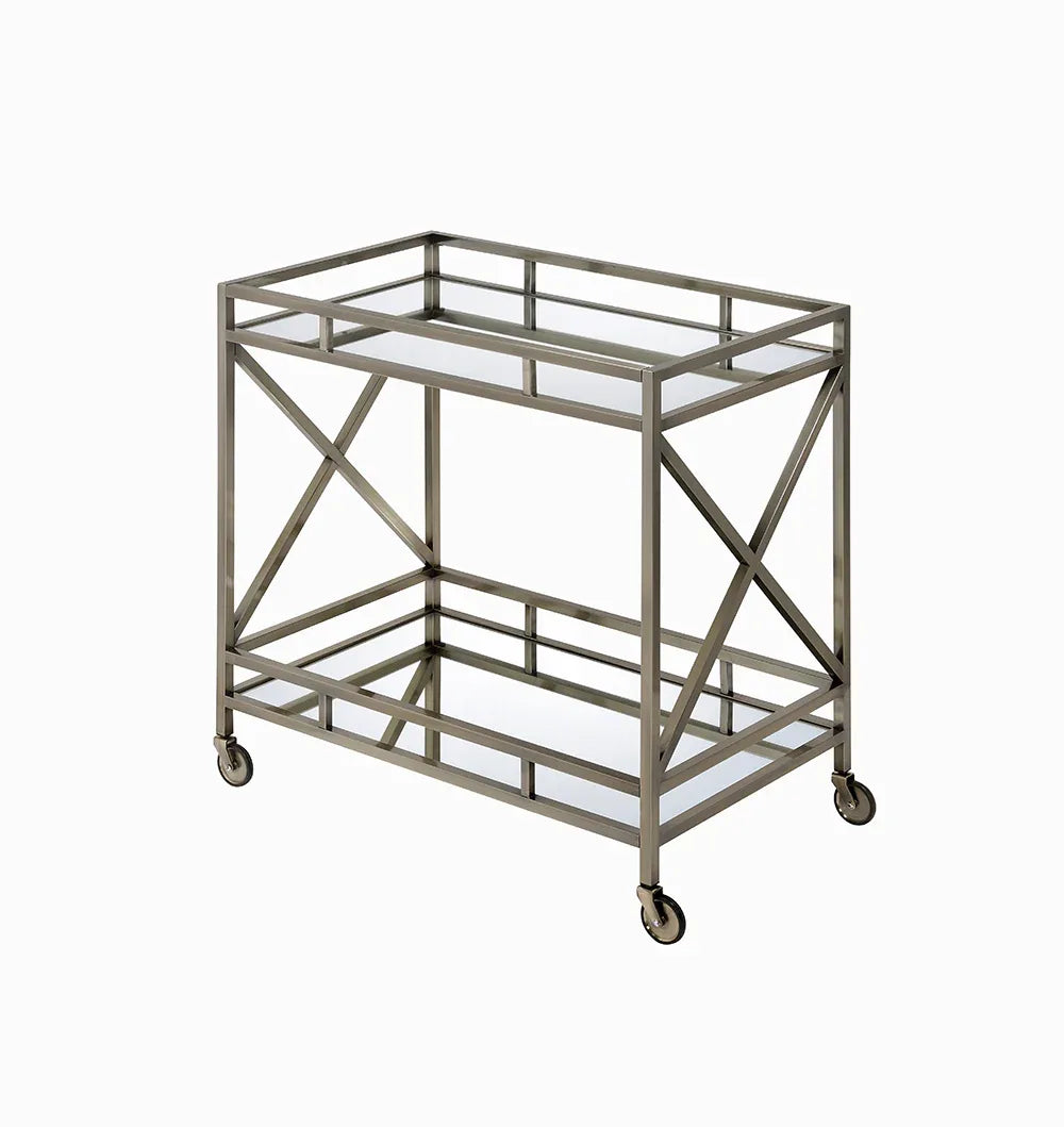Antique Gold Mirrored Metal Serving Cart With Casters - Omega Lifestyles