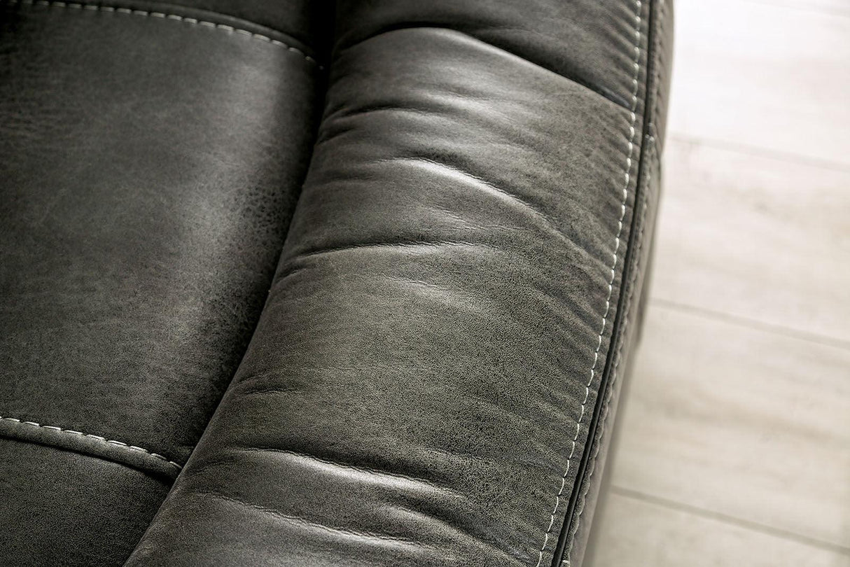 Transitional Dark Gray Fabric Pillow Top Glider Recliner - Omega Lifestyles