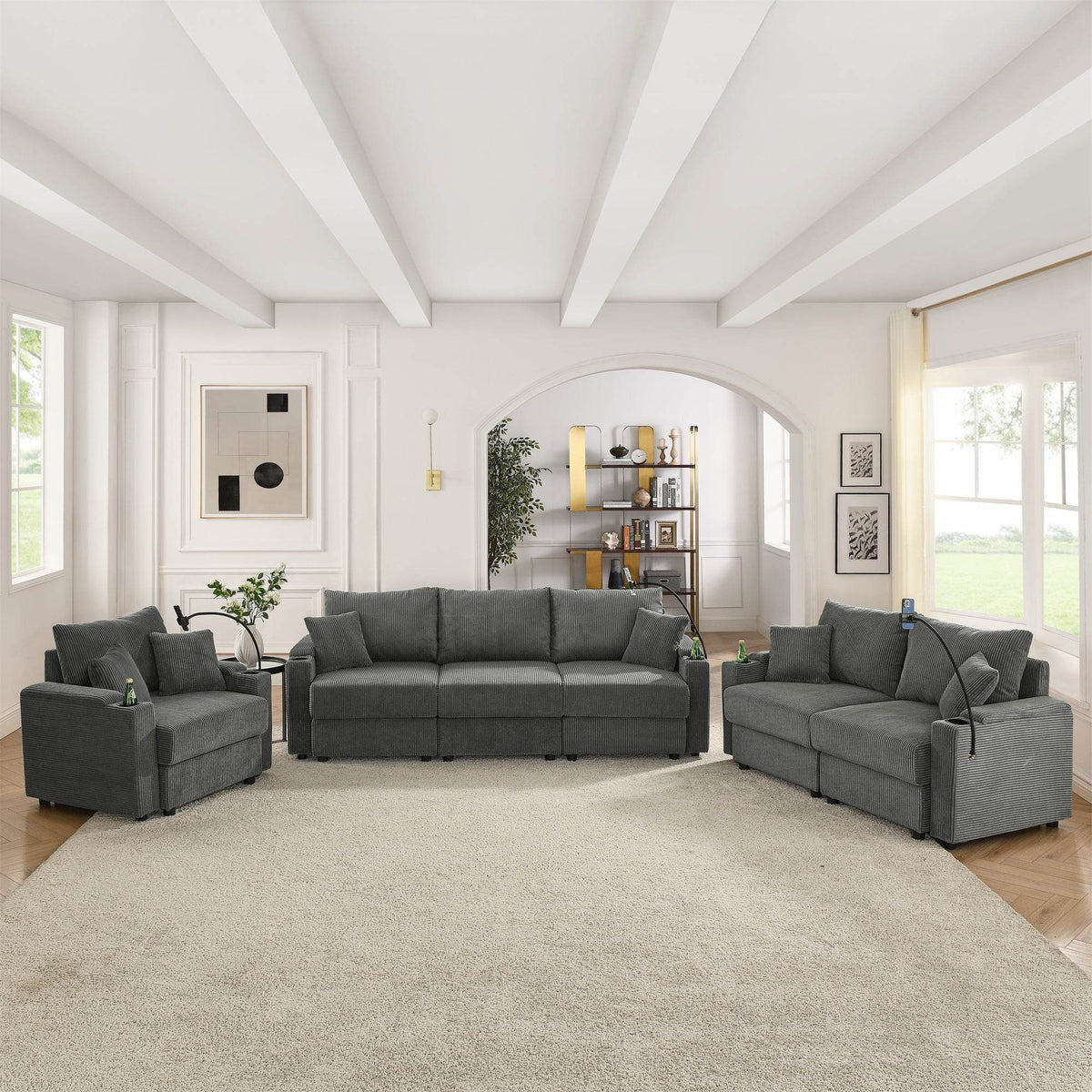 Modern 6-Seat Corduroy Fabric Armless Sofa Set - Omega Lifestyles