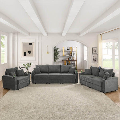 Modern 6-Seat Corduroy Fabric Armless Sofa Set - Omega Lifestyles