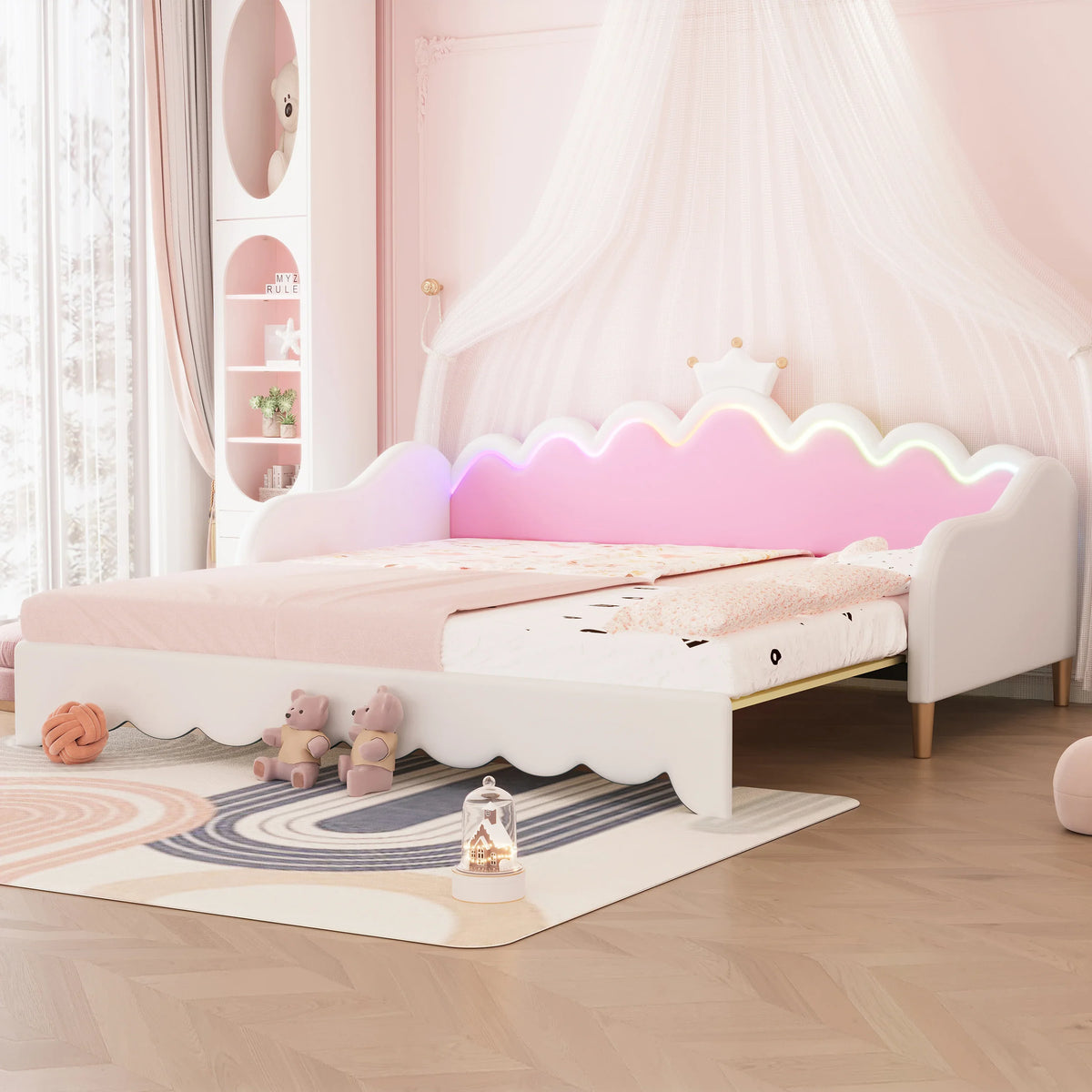 Twin Extending Upholstered Princess Daybed With LED Lights - Omega Lifestyles