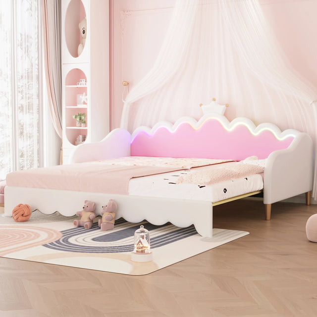 Twin Extending Upholstered Princess Daybed With LED Lights - Omega Lifestyles