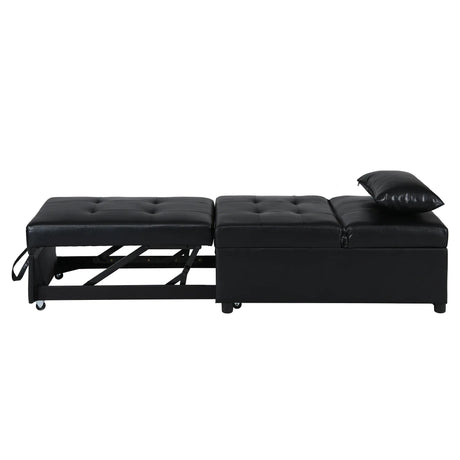 Black Leather Folding Multifunctional Space-Saving Ottoman Sofa Bed - Omega Lifestyles