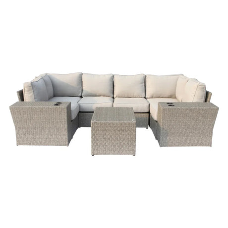 All-Weather 9-Piece Modular Wicker Seating Set With Cushions - Omega Lifestyles