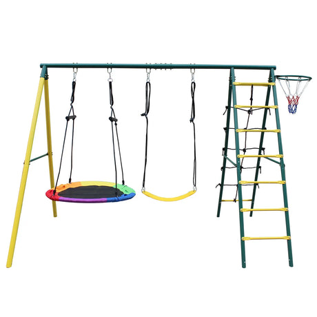 Kids Outdoor Steel Frame 2-Seat Swing Set Playground - Omega Lifestyles