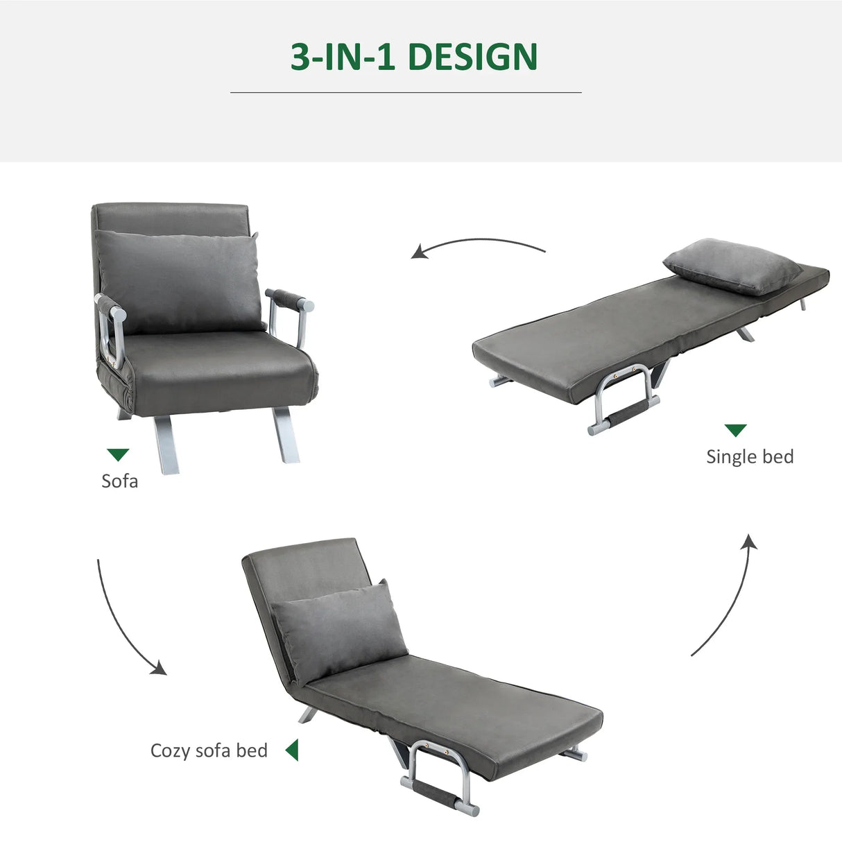 Convertible Folding Sofa Bed With 5-Position Adjustable Backrest - Omega Lifestyles