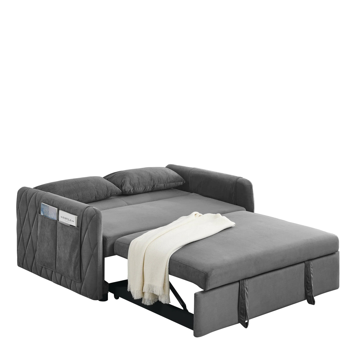 Velvet Convertible Pull-Out Sofa Bed With Pillows - Omega Lifestyles