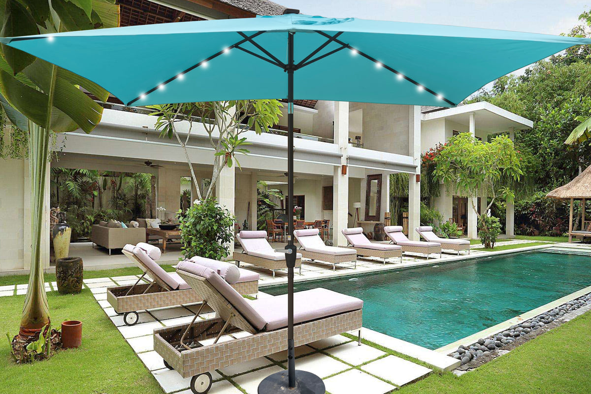10 x 6.5 Ft Rectangle Solar LED Patio Umbrella