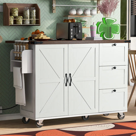 Farmhouse Kitchen Island Cart With Power Outlet - Omega Lifestyles
