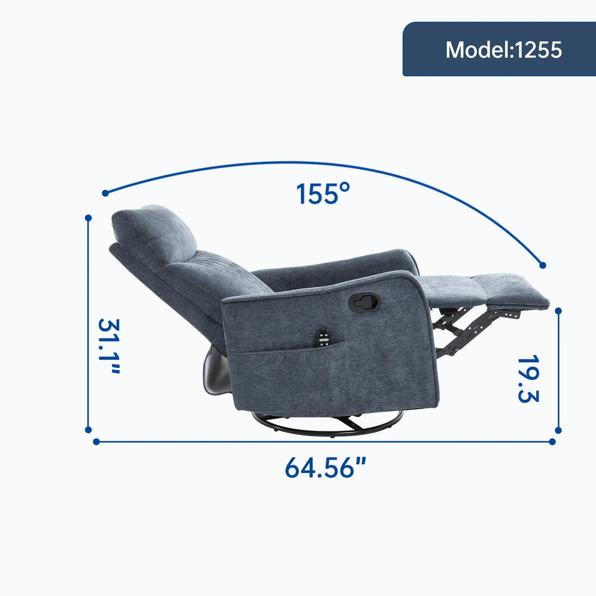 Blue Medium-Firm Massage Recliner Chair With Heat - Omega Lifestyles