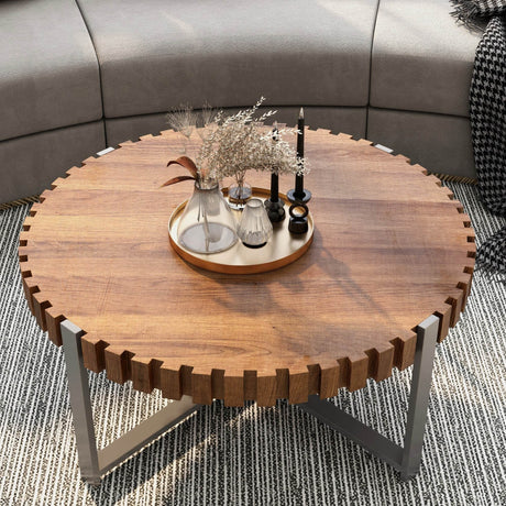 Modern Circular Wood Grain Drum-Shaped Coffee Table - Sleep Galleria