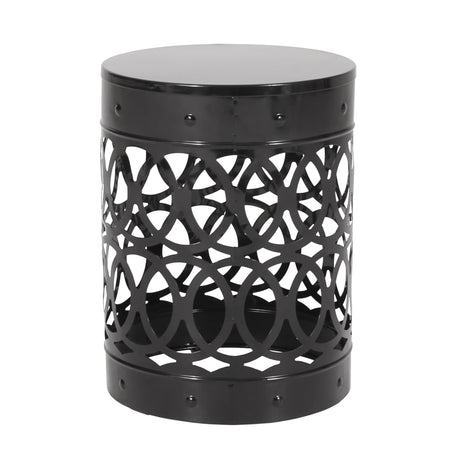 Modern Black Powder-Coated Iron Outdoor End Table - Omega Lifestyles