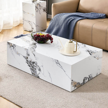MDF Marble Pattern Modern White Coffee Table - Sleep Galleria